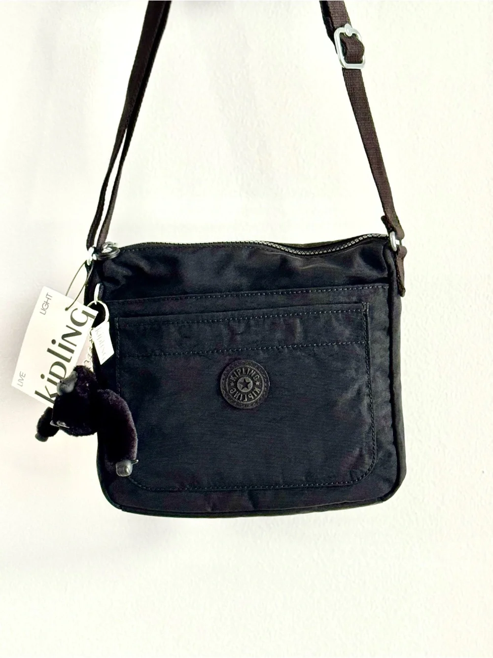 Kipling Black Nylon Crossbody with Monkey Charm
